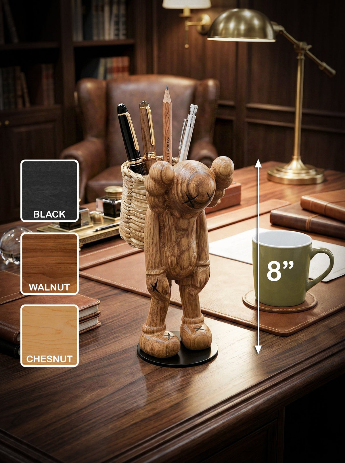 8-inch Wood Figure Pen Holder and Desk Organizer – image 3