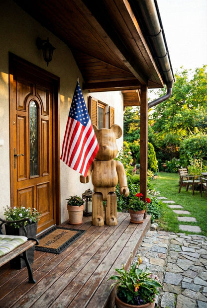 Handcrafted Wood Bear Sculpture with American Flag – image 4