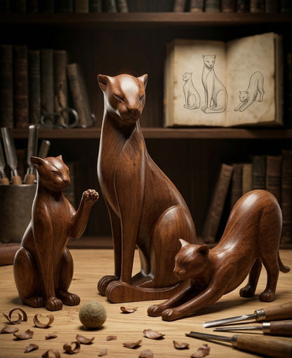 Sculptural Wood Wild Cat Figure – image 7