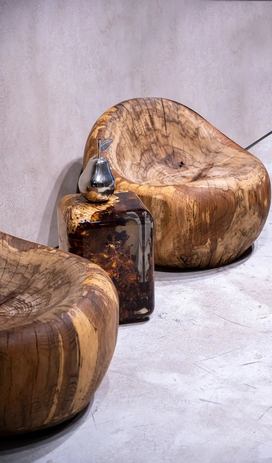 Resin Cube Side Table and Wood Stool – image 2