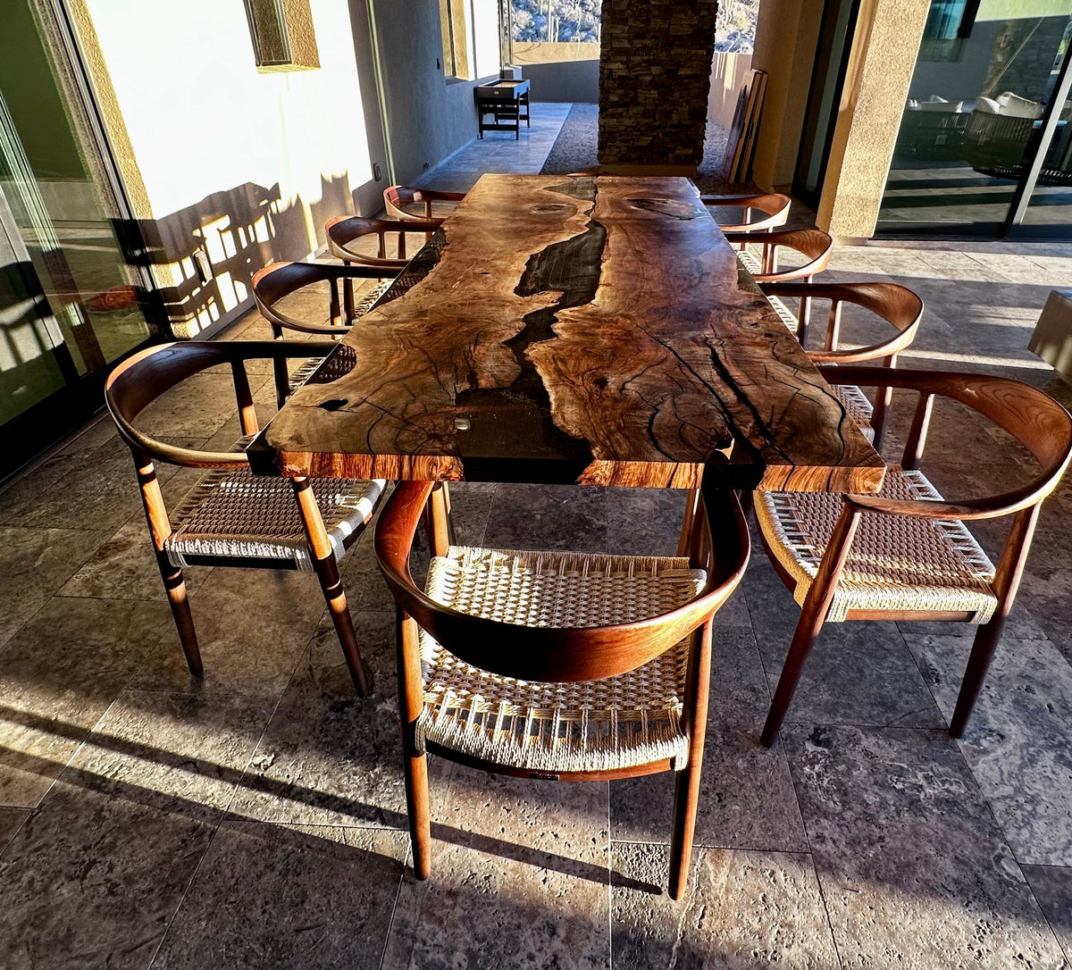 Walnut Epoxy River Dining Table with Wooden Legs – image 6