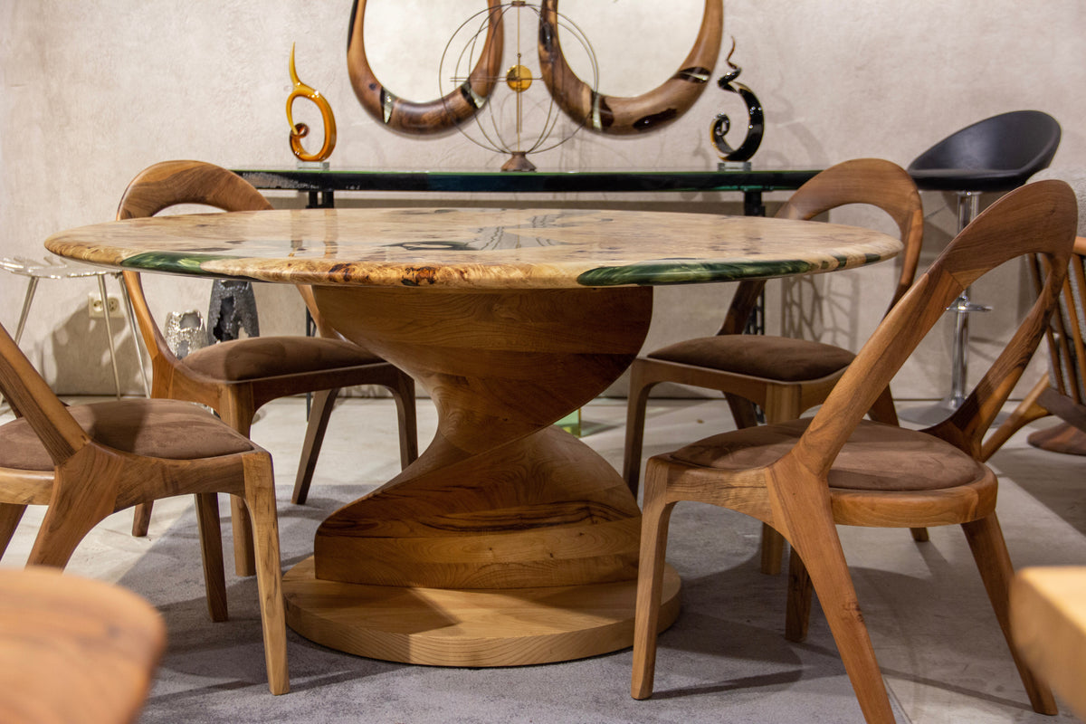 Round Mapa Burl and Epoxy Table with Vortex Base – image 11