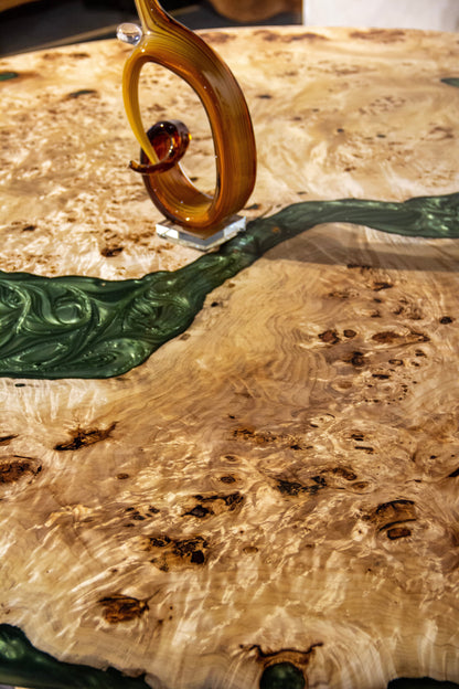 Round Mapa Burl and Epoxy Table with Vortex Base – image 5