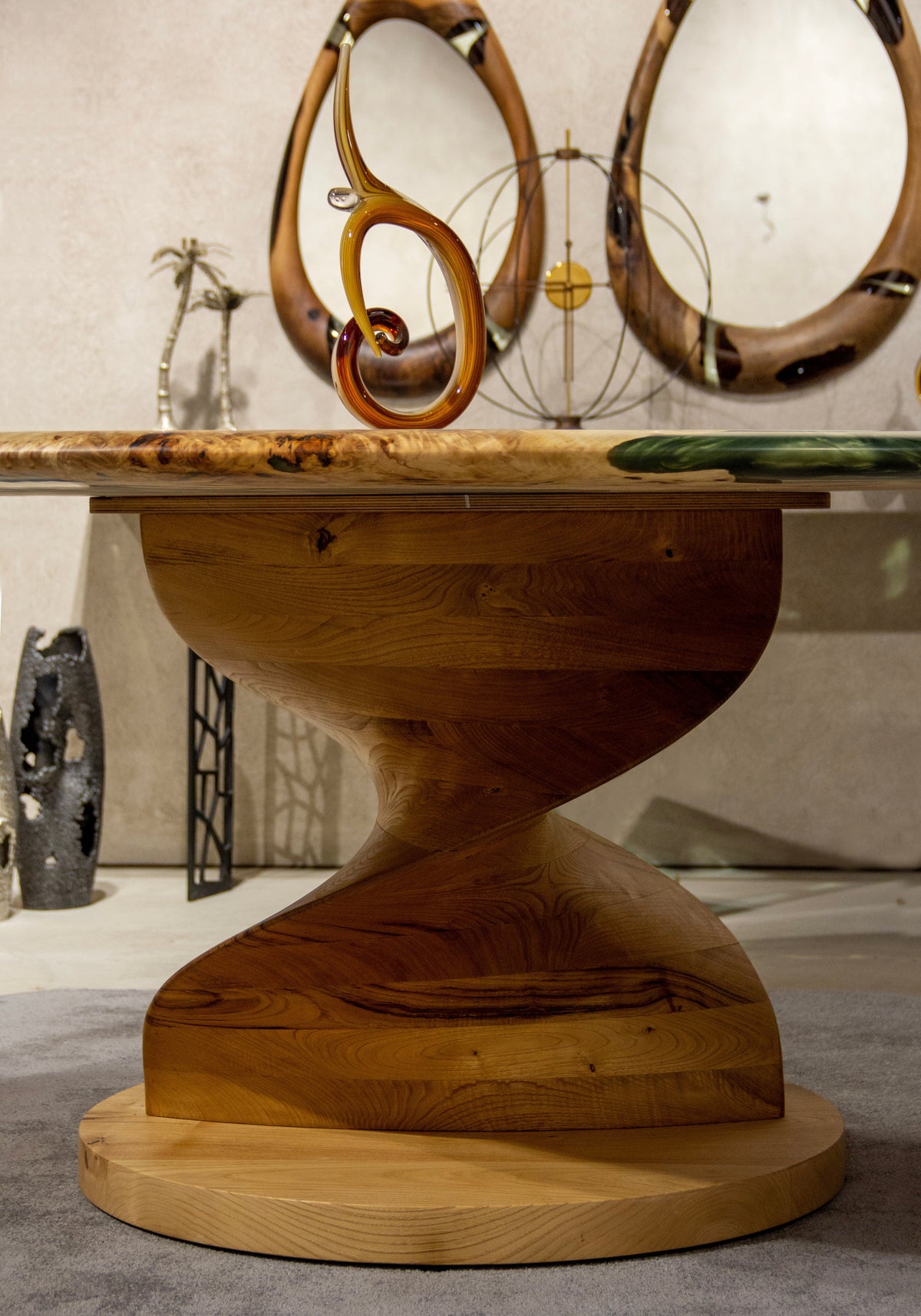 Round Mapa Burl and Epoxy Table with Vortex Base – image 8