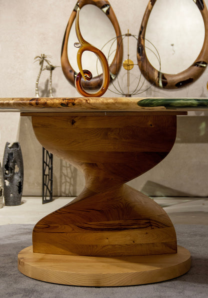 Round Mapa Burl and Epoxy Table with Vortex Base – image 8