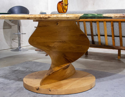 Round Mapa Burl and Epoxy Table with Vortex Base – image 10
