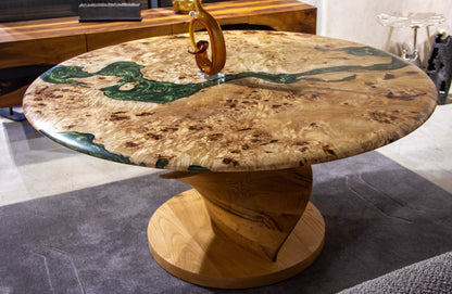 Round Mapa Burl and Epoxy Table with Vortex Base – image 6