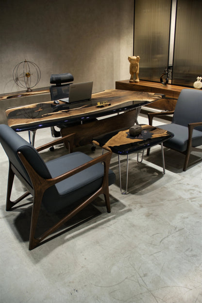 D-Shaped Walnut and Epoxy Executive Desk – image 8