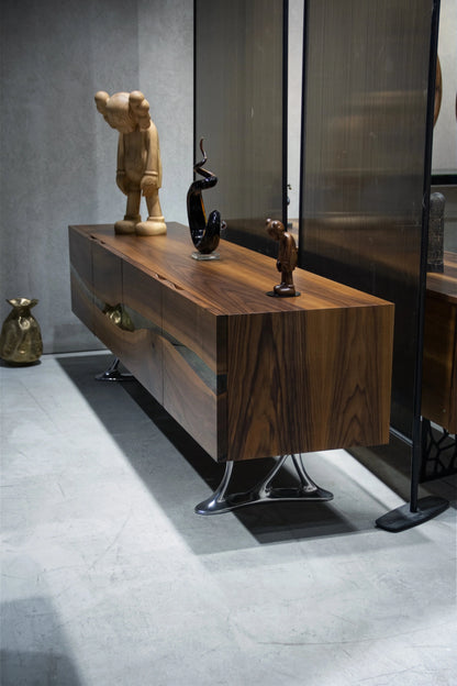 D-Shaped Walnut and Epoxy Executive Desk – image 19