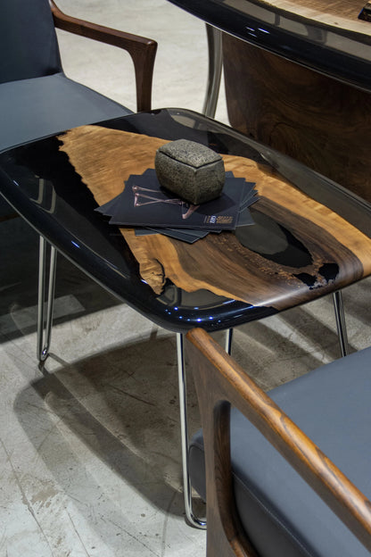 D-Shaped Walnut and Epoxy Executive Desk – image 9