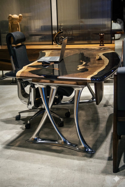 D-Shaped Walnut and Epoxy Executive Desk – image 5