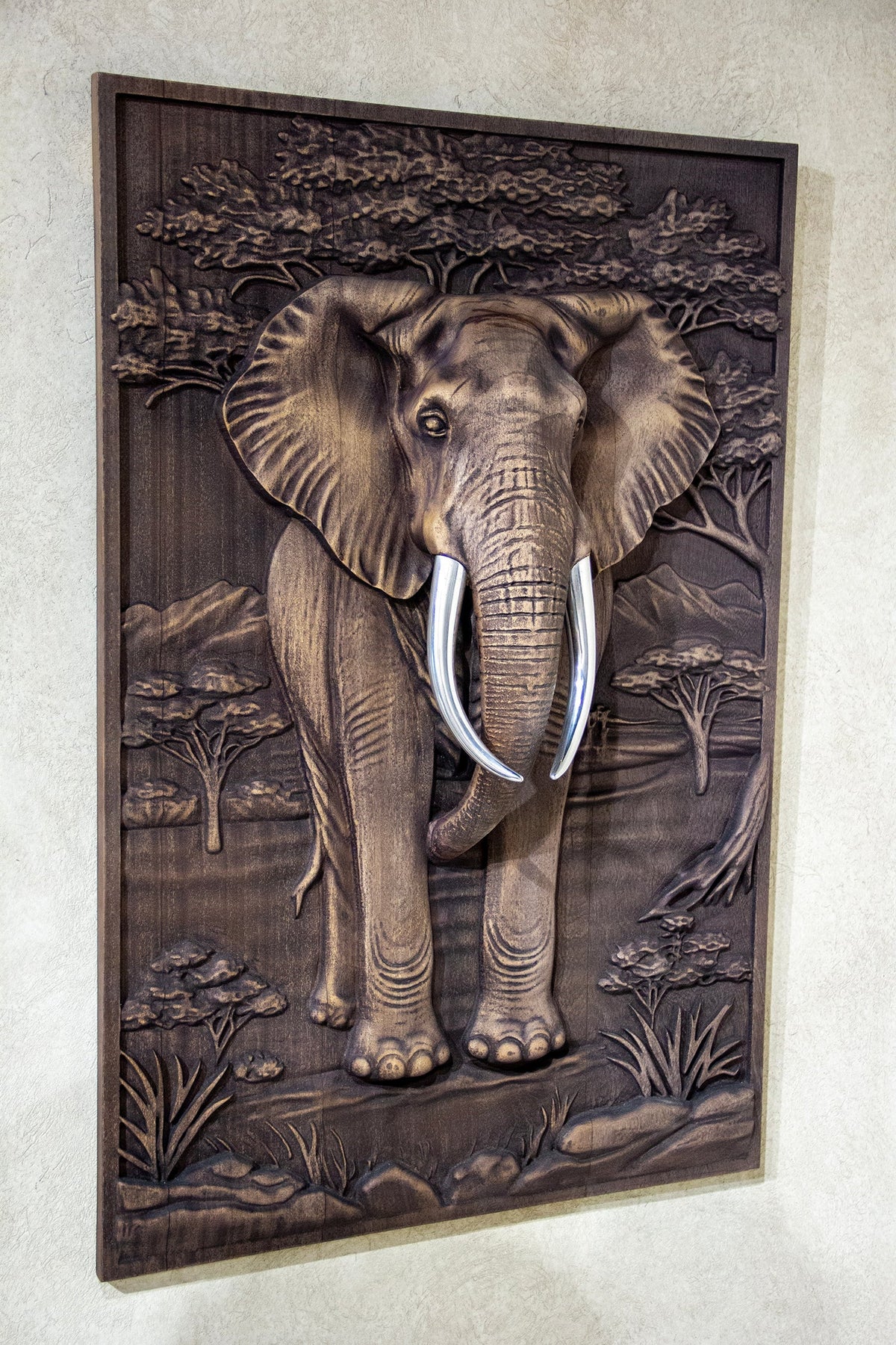 African Elephant 3D Wood Wall Relief – image 9