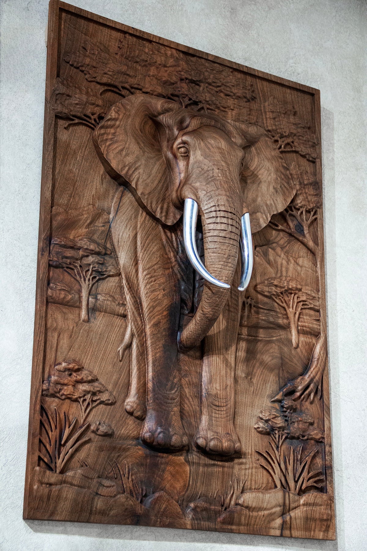 African Elephant 3D Wood Wall Relief – image 3