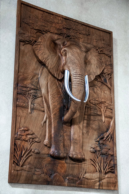 African Elephant 3D Wood Wall Relief – image 3