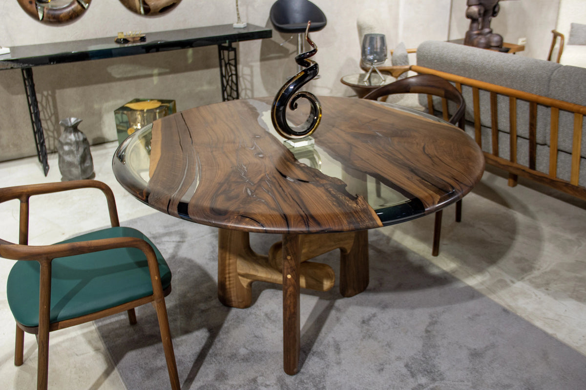 Sculptural Walnut and Epoxy Round Dining Table – image 8
