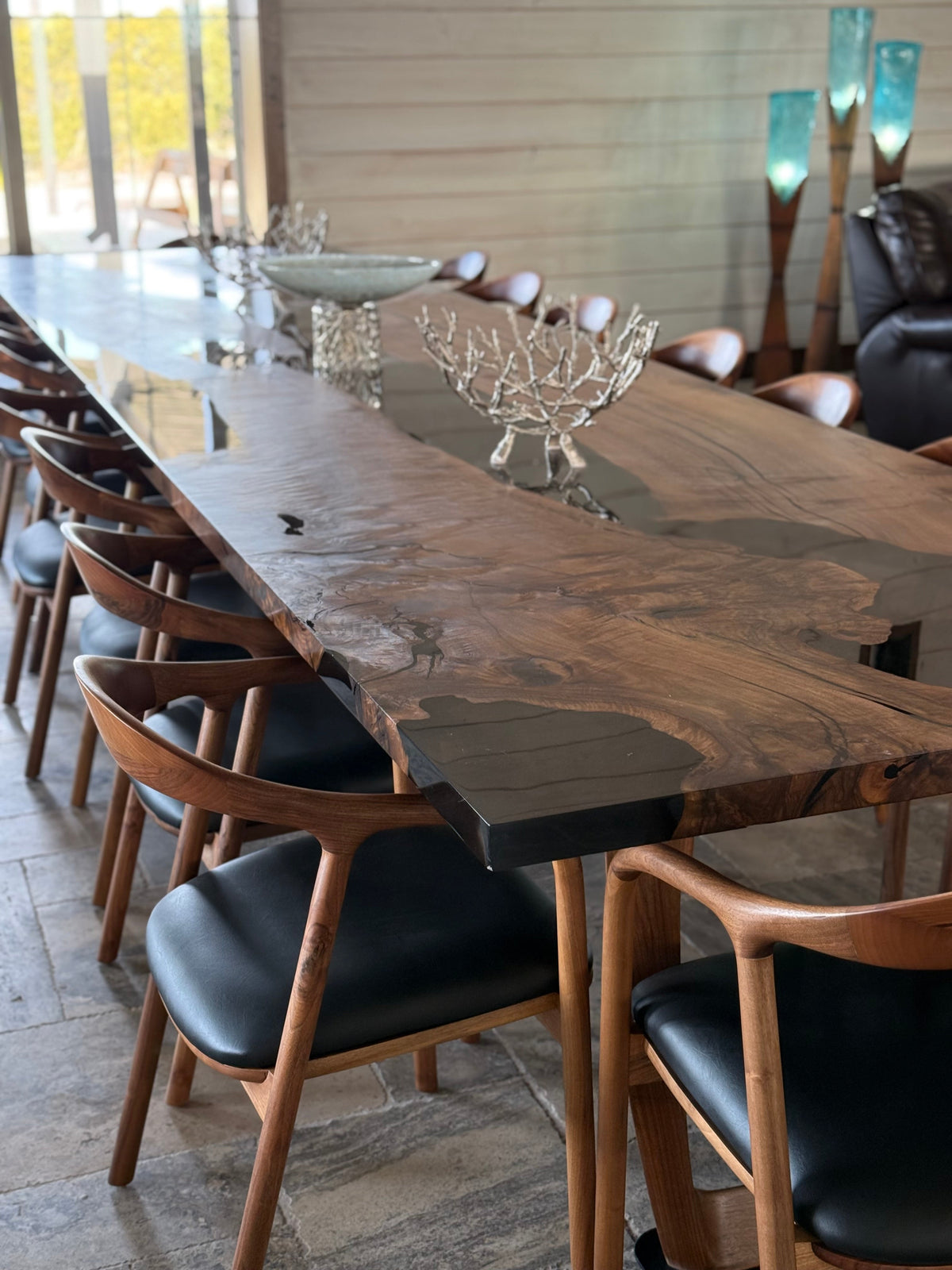 Walnut Epoxy River Dining Table with Wooden Legs – image 4