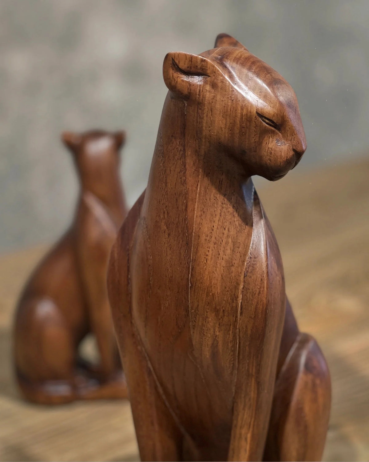 Sculptural Wood Wild Cat Figure – image 2