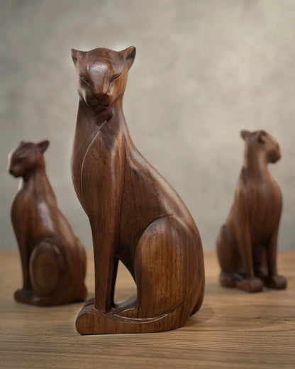 Sculptural Wood Wild Cat Figure – image 1