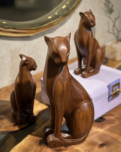 Sculptural Wood Wild Cat Figure – image 4