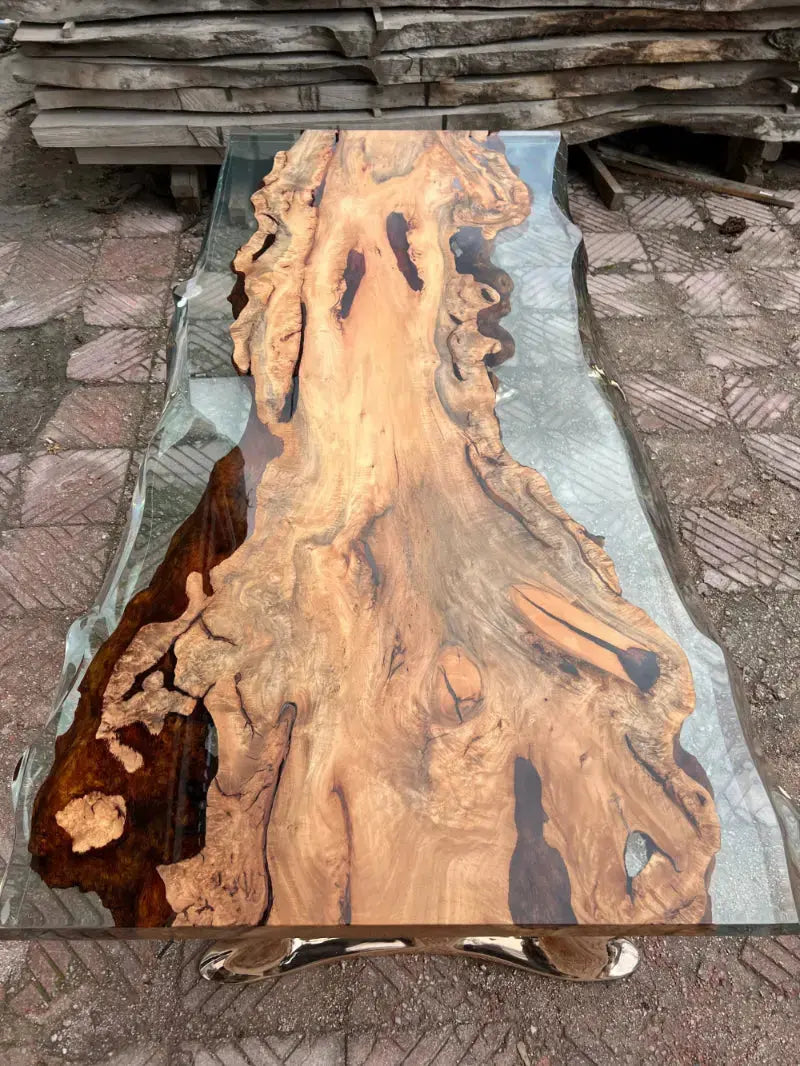 Live-Edge Epoxy Coffee Table with Wooden U-Base – image 2