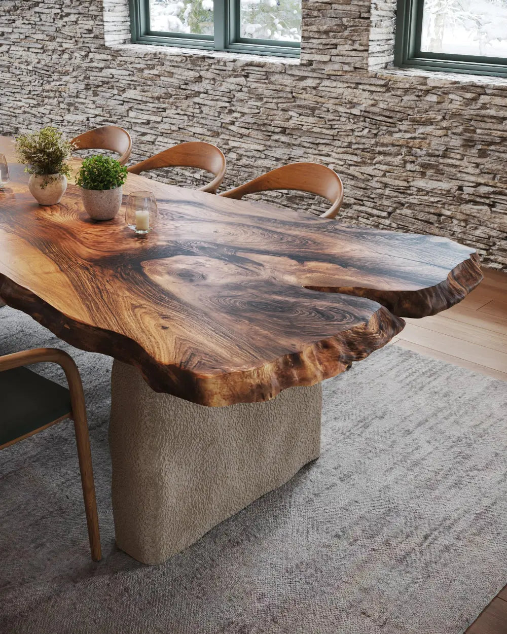 Wabi-Sabi Walnut Dining Table with Stone-Inspired Legs – image 8