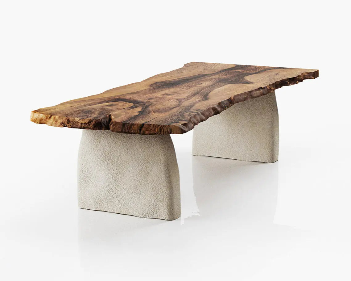 Wabi-Sabi Walnut Dining Table with Stone-Inspired Legs – image 1