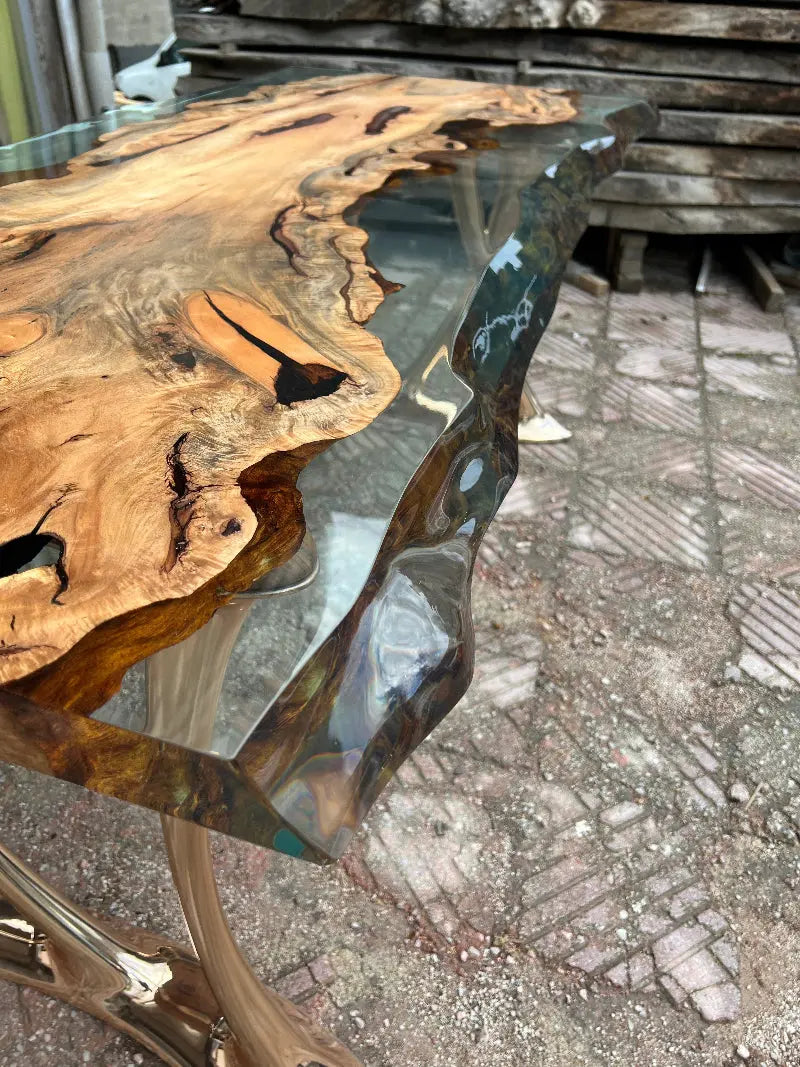 Natural Linden Wood and Epoxy Table with Aluminum Legs – image 7