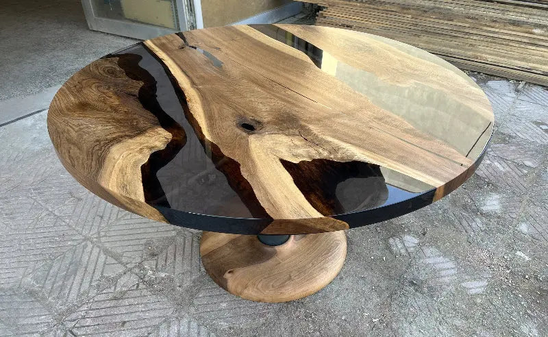 Round Walnut and Epoxy Dining Table with Wood Base – image 2