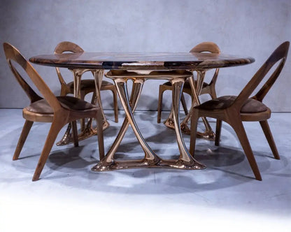 Round Walnut and Epoxy Dining Table with Rose Gold Base – image 2