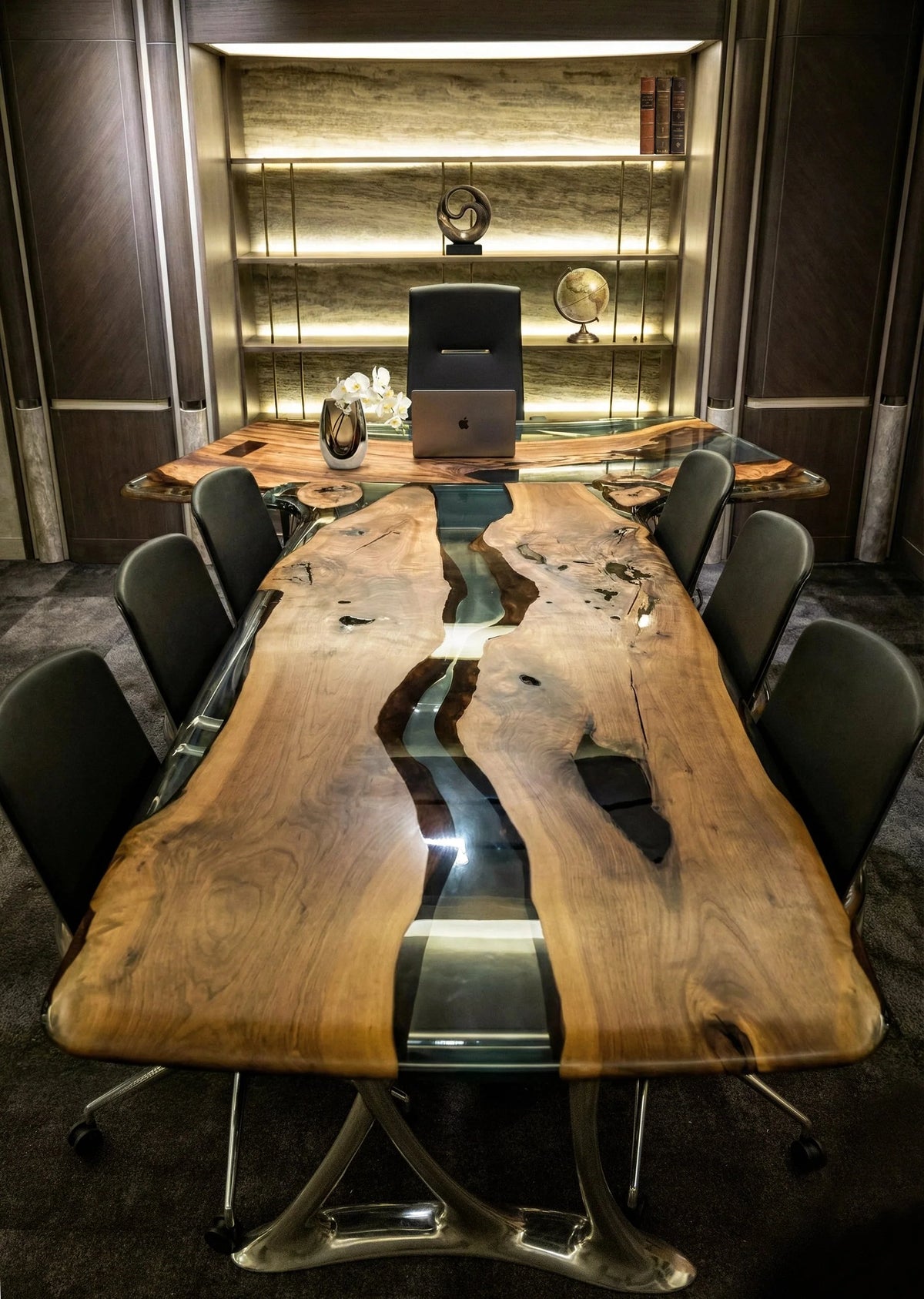 D-Shaped Walnut and Epoxy Executive Desk – image 18