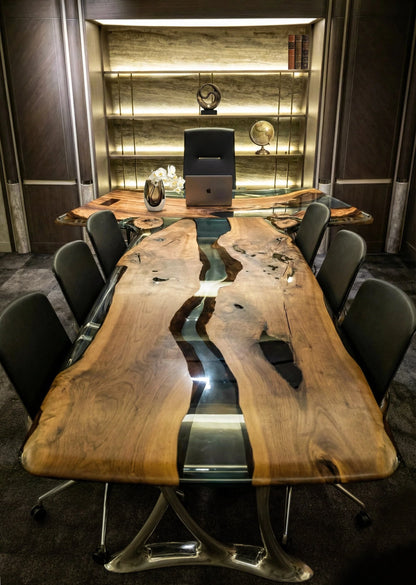 D-Shaped Walnut and Epoxy Executive Desk – image 18