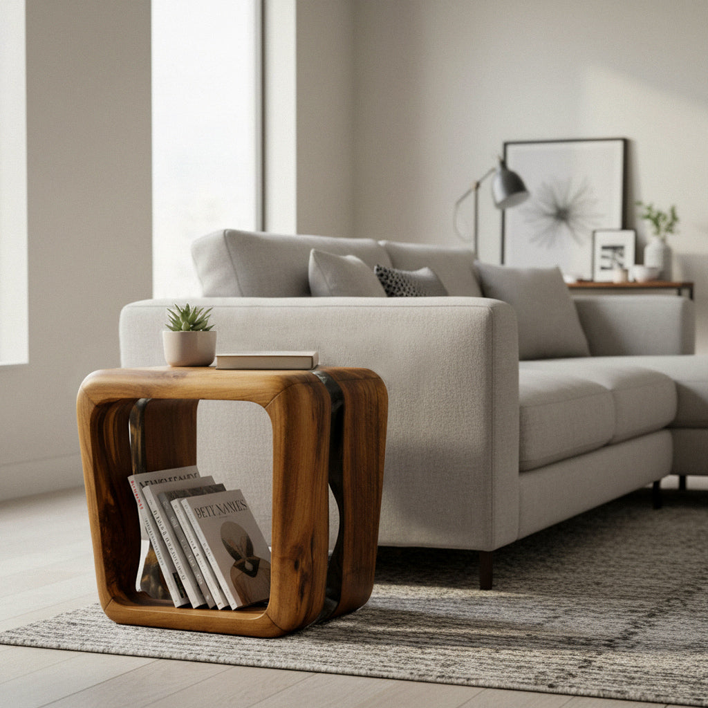 Resin Magazine Side Table and Stool – image 2
