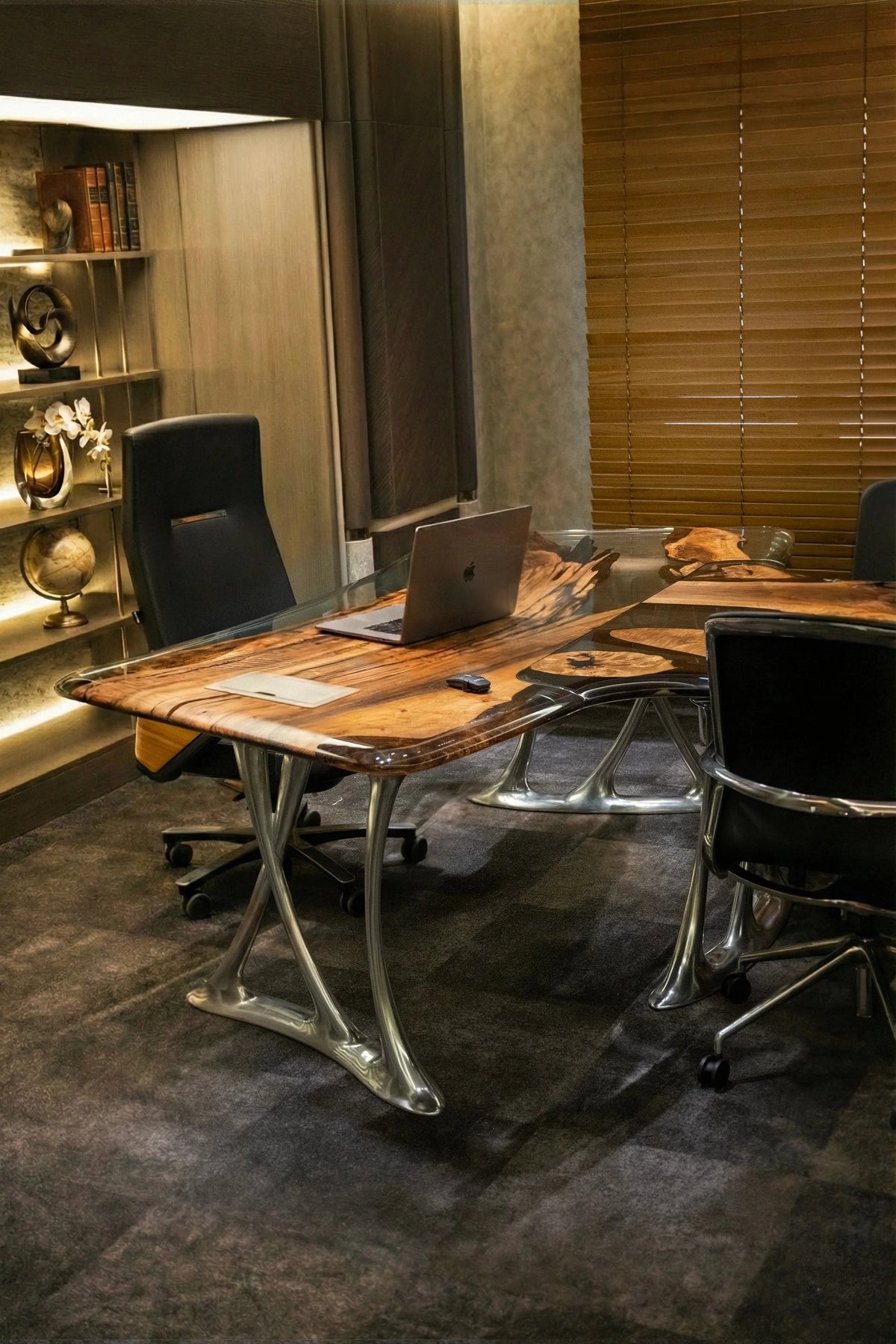 D-Shaped Walnut and Epoxy Executive Desk – image 2
