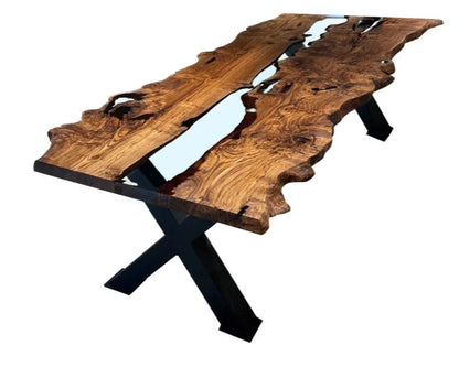 Live-Edge Chestnut and Epoxy River Dining Table – image 1
