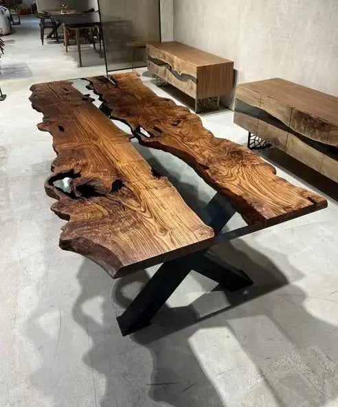 Live-Edge Chestnut and Epoxy River Dining Table – image 5