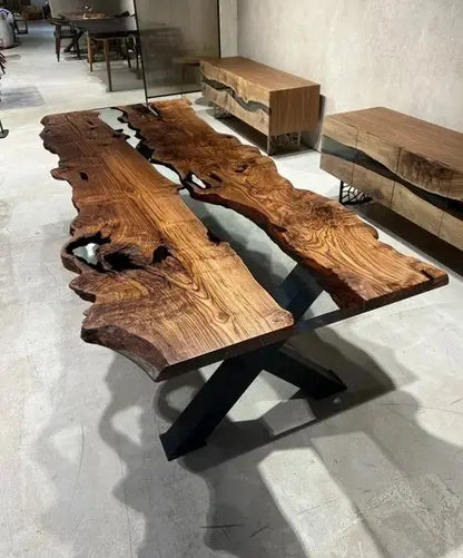 Live-Edge Chestnut and Epoxy River Dining Table – image 5
