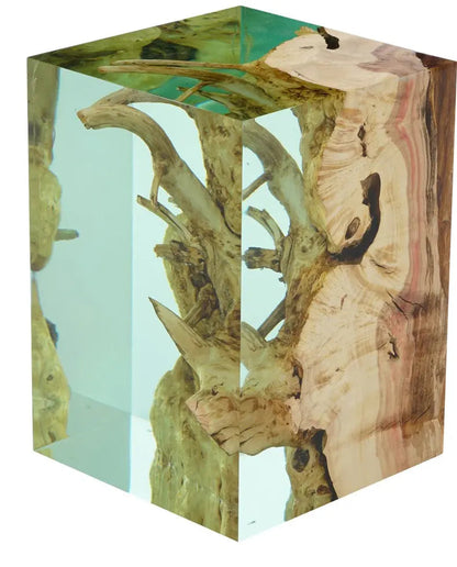 Resin Cube Side Table and Wood Stool – image 8