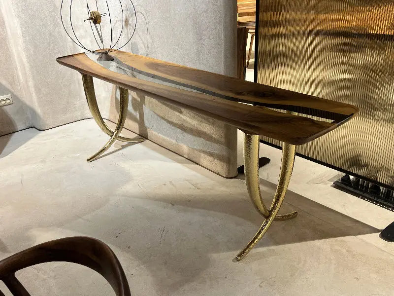 Walnut and Epoxy Console Table with Sculptural Base – image 14