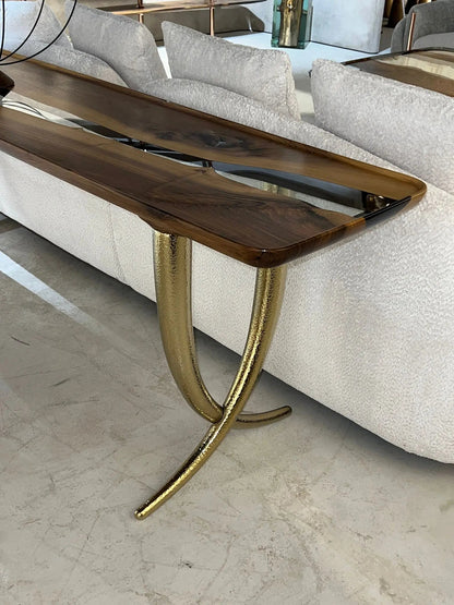 Walnut and Epoxy Console Table with Sculptural Base – image 10