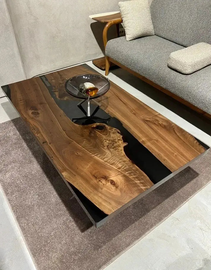 Smoke Resin Coffee Table with Walnut Legs – image 3