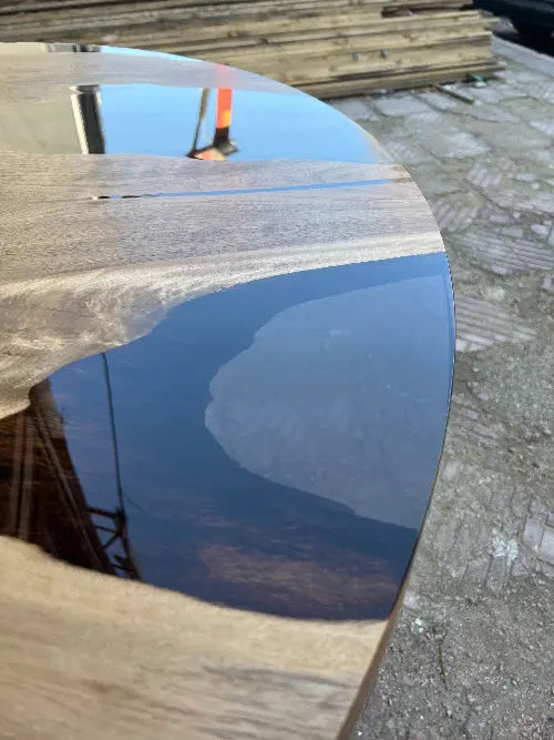 Round Walnut and Epoxy Dining Table with Wood Base – image 21