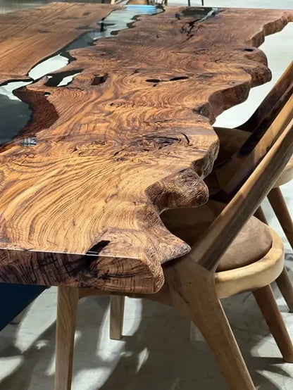 Live-Edge Chestnut and Epoxy River Dining Table – image 7