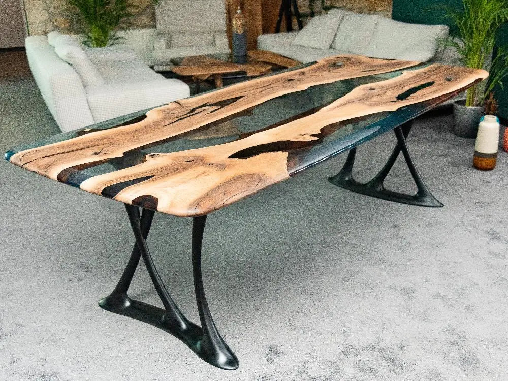 Custom Walnut and Epoxy Dining Table with Aluminum Base – image 17