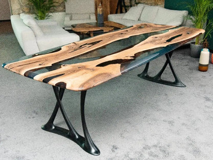 Custom Walnut and Epoxy Dining Table with Aluminum Base – image 17