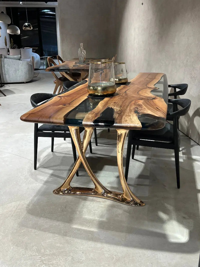 Custom Walnut and Epoxy Dining Table with Aluminum Base – image 7