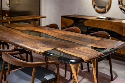 Custom Walnut and Epoxy Dining Table with Aluminum Base – image 9