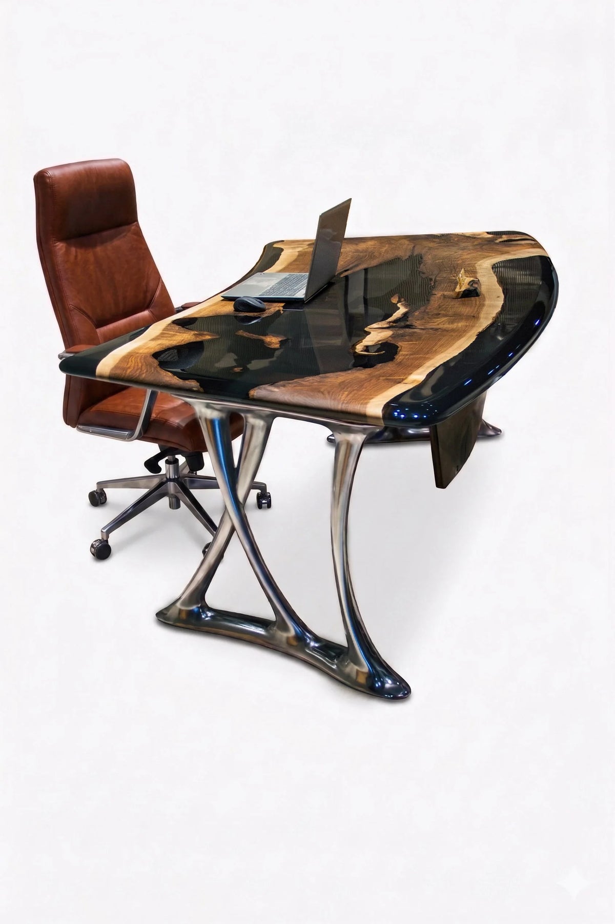 D-Shaped Walnut and Epoxy Executive Desk – image 20