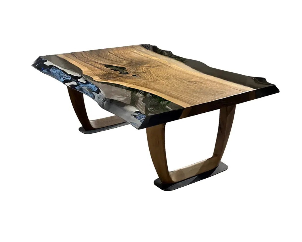 Live-Edge Epoxy Coffee Table with Wooden U-Base – image 1
