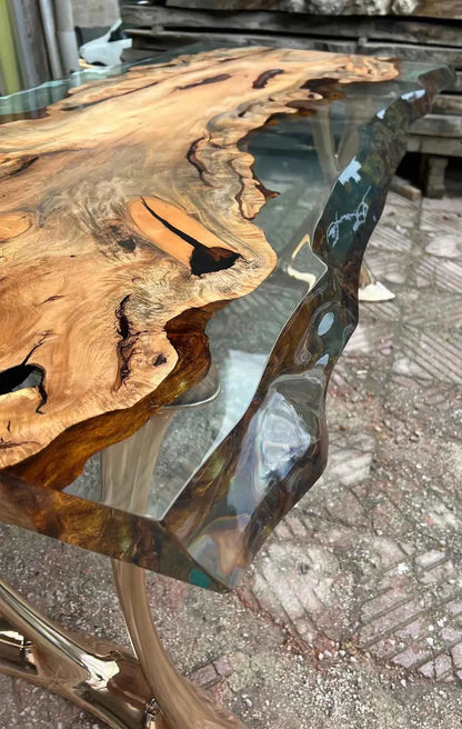 Live-Edge Linden Wood and Resin Console Table – image 7
