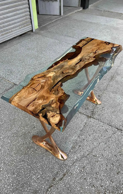 Live-Edge Linden Wood and Resin Console Table – image 11